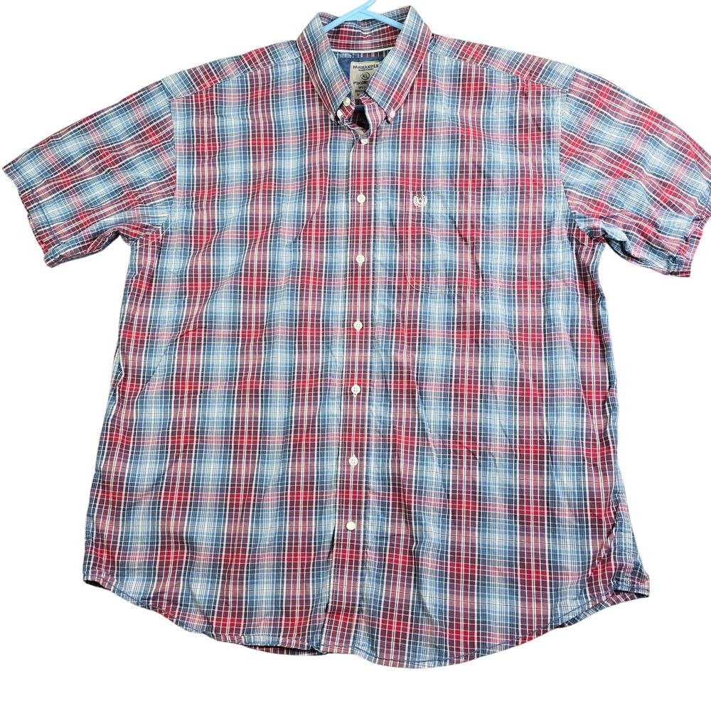 Panhandle Rough Stock Button Front Shirt Men's XL Red White‎ Blue Plaid Western